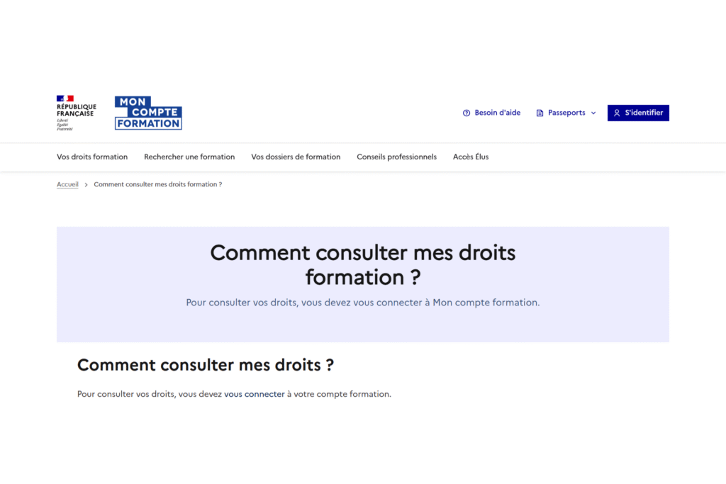 Interface MonCompteFormation pour vérifier son éligibilité CPF et financer une formation télépilote de drone en PACA