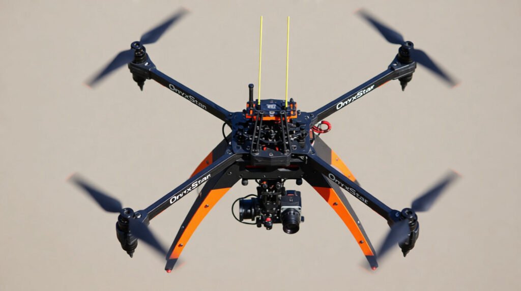 Drone hexacoptère utilisé lors d'une mission dans le repérage de zones à sécuriser par des gendarmes